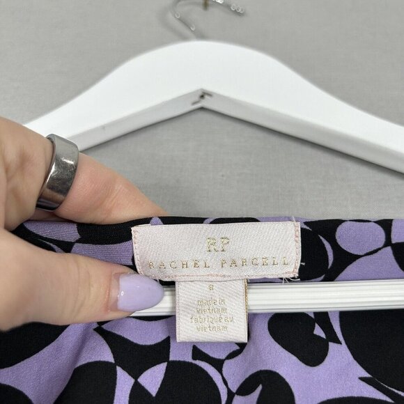 Rachel Parcell Womens Dress 8 Black Lavender Retro Jersey Wrap Abstract Work - Picture 11 of 12